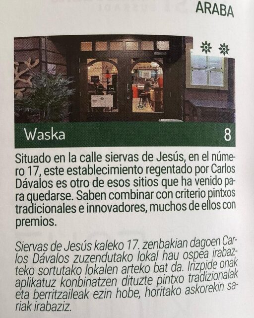 #bestpintxos #guiapintxos #2eguzkilores #pintxosvitoriagasteiz #pintxosvascos #vitoriagasteiz #alavaaraba #euskadigastronomika #euskadibasquecountry  @waskarestaurante @chefwaska  #pinchos#tapas#cocinaenminiatura #gastroexperience #pintxosnonstop